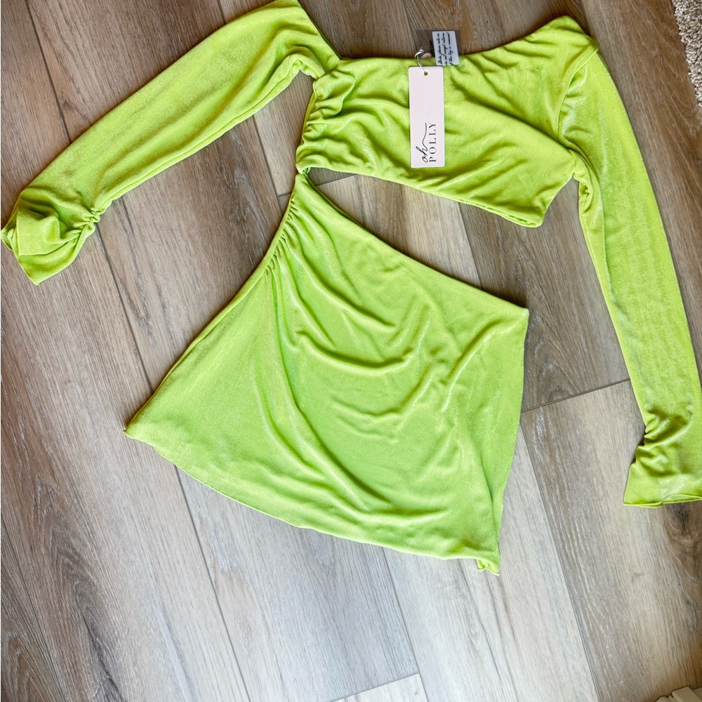 Oh Polly Lime Green Asymmetrical Crop Top